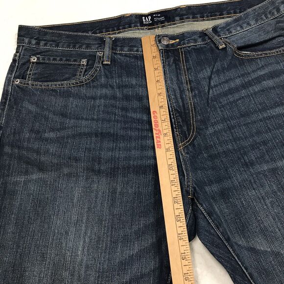 GAP Jean Men 38x30 Authentic Straight Dark Wash Whiskered Preppy Academia - Picture 8 of 15
